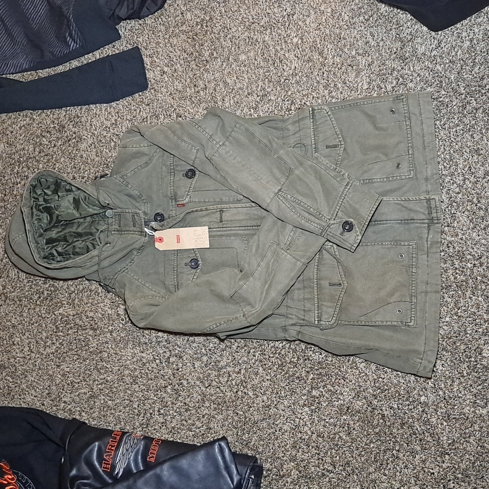 NWT Levis Strauss Utility Jacket Womens Large Green Button Hood Cargo  Military